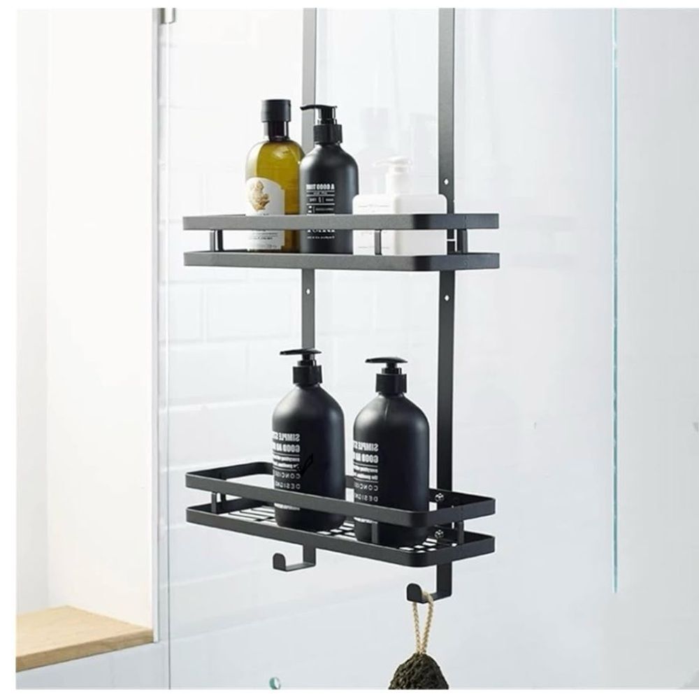 Black Hanging Shower Caddy Wall Mounted Bathroom Organizer Two Tray New